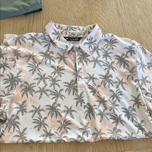 Travis Mathew Gray and Peach Palm Print Shirt